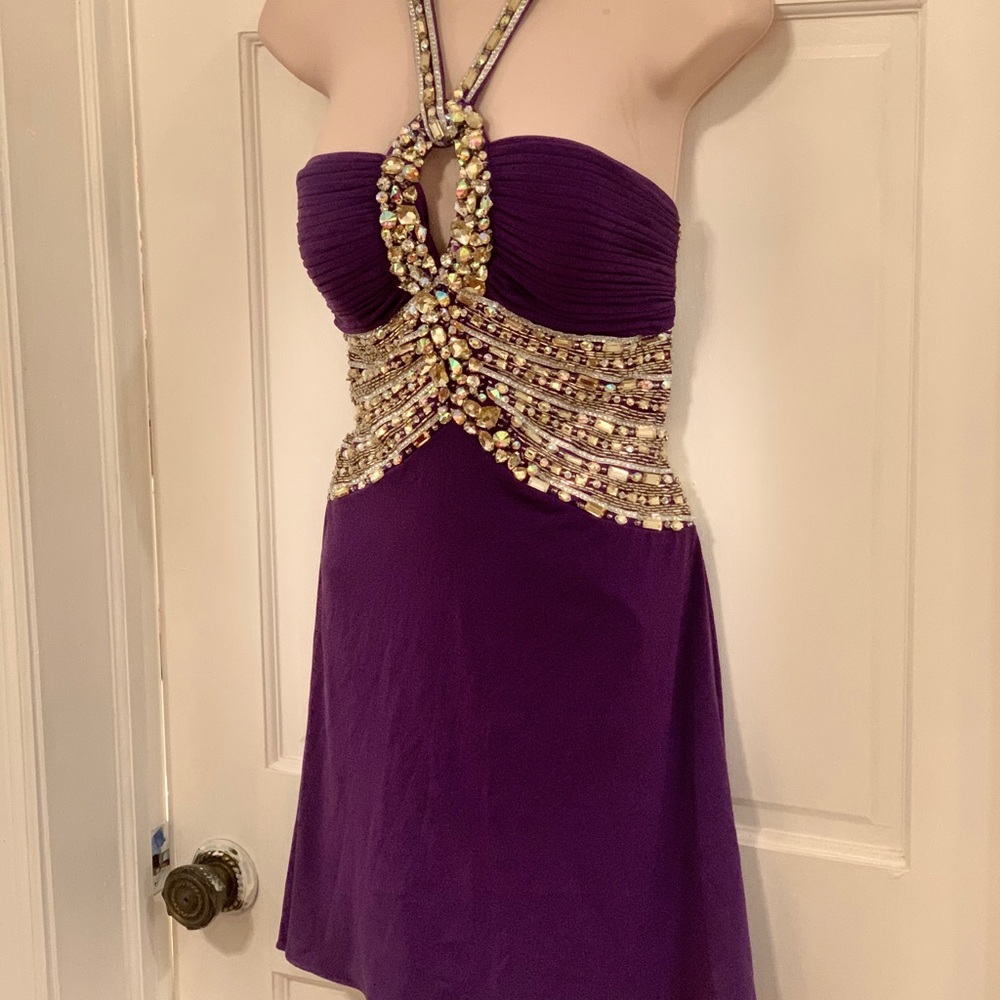 Terani Couture short bead keyhole purple dress - Picture 3 of 10